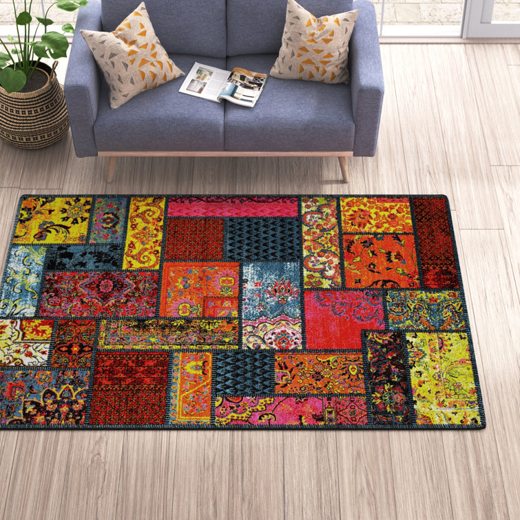 Langley Street Rigoberto Shaggy Red/Yellow/Blue Rug & Reviews Wayfair